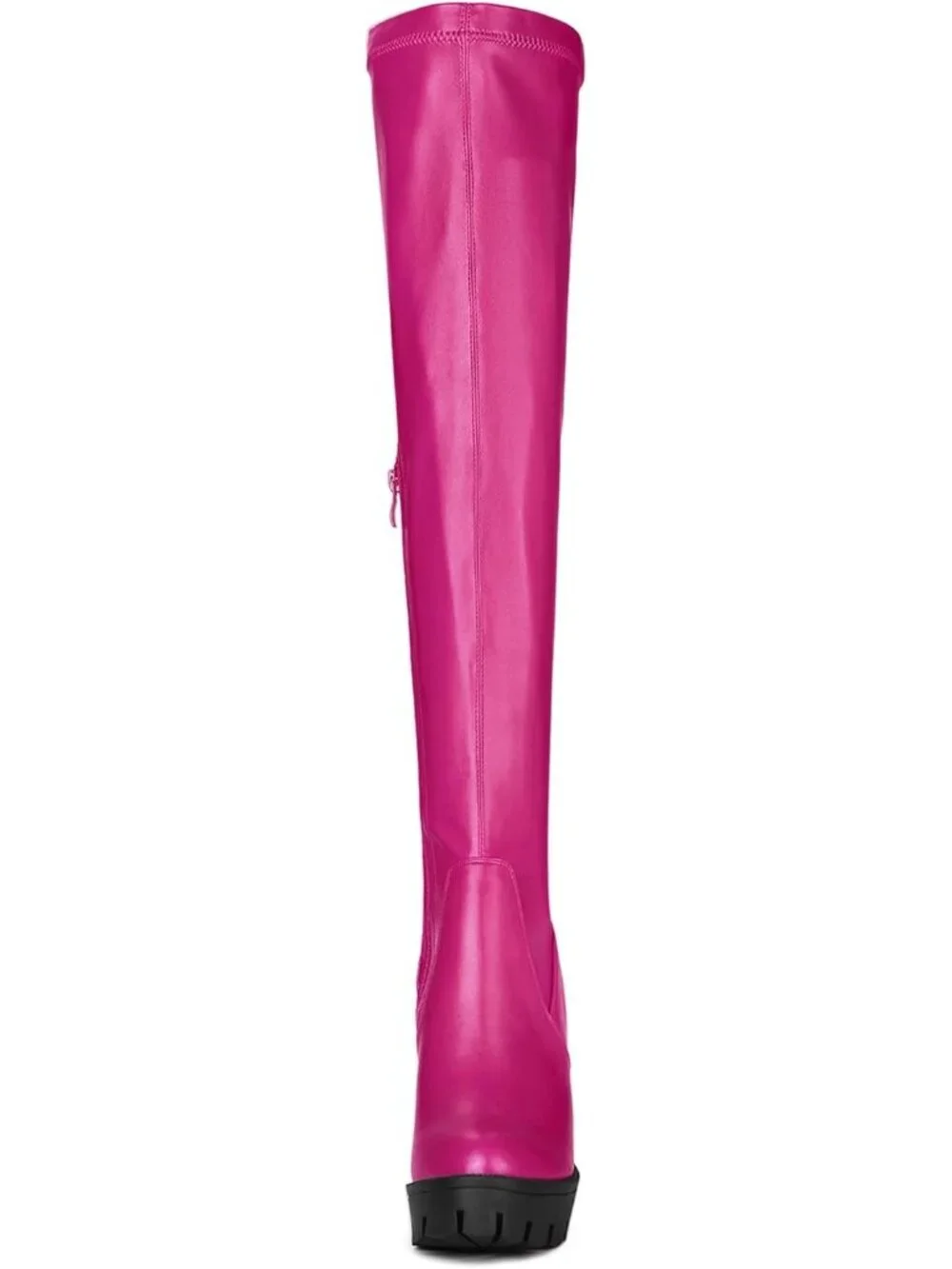 Women's Hot Pink Round Toe Faux Leather Chunky Heel Over The Knee High Boots